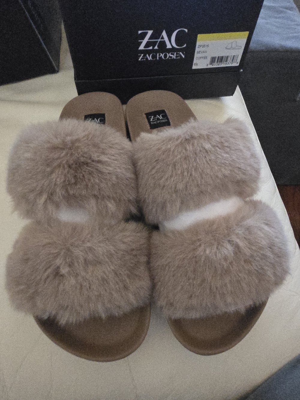 ZAC Zac Posen Plush Taupe Double-Strap Slide Sandals